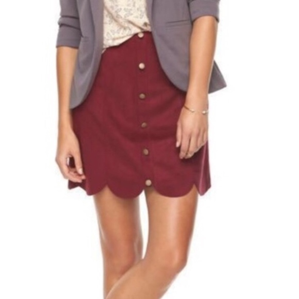 LAUREN CONRAD Faux-Suede Scalloped Button Skirt